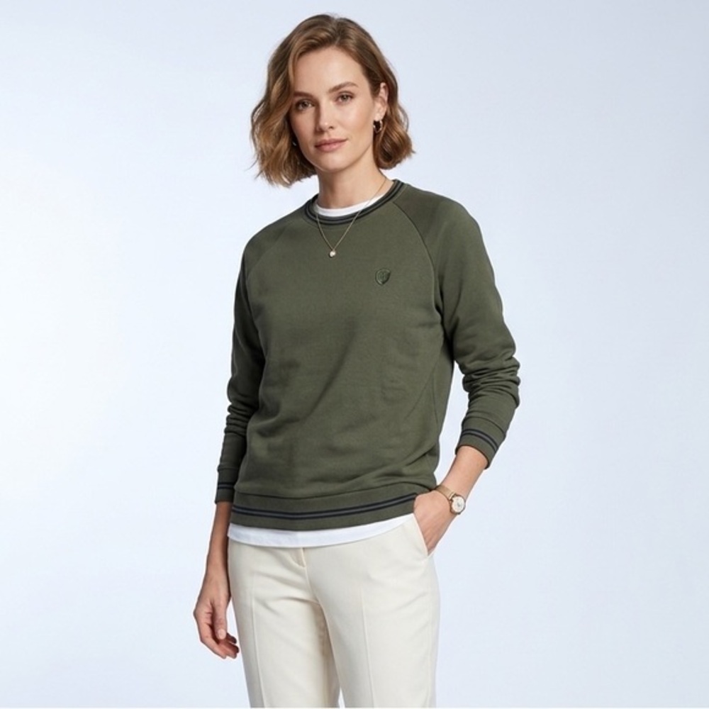 3/$30 Salian Olive Green & Navy Blue Crewneck Sweatshirt Size Small Cotton Blend